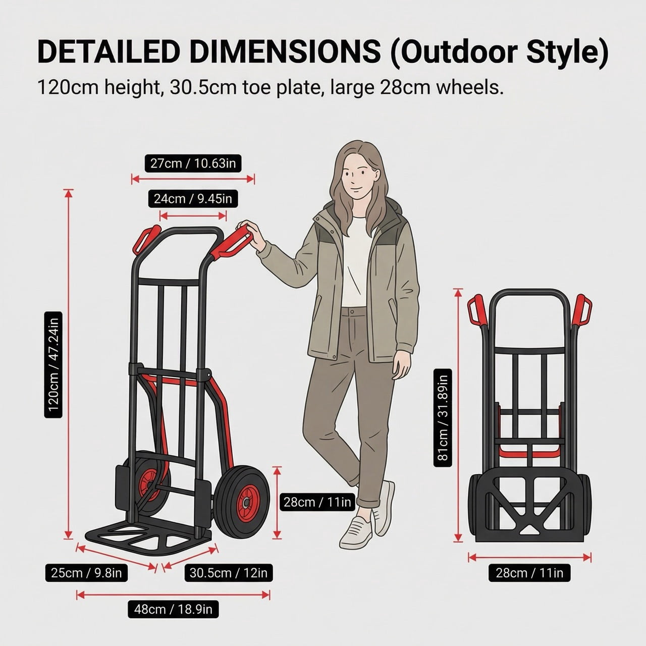 DURAMOXLQ Heavy-Duty Steel Hand Truck Dolly, 330 Lb Capacity with Dual Handles and 10-Inch Rubber Wheels