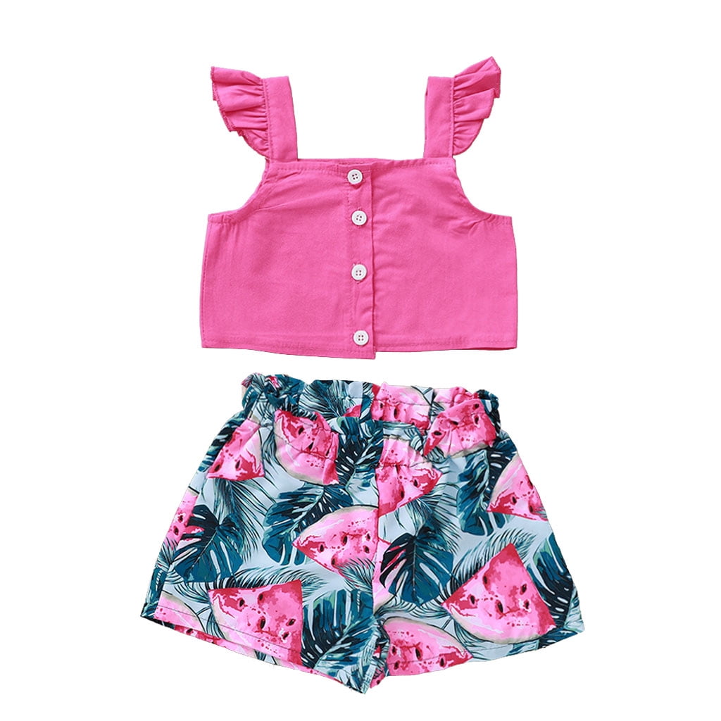 Ma&Baby Summer Baby Girl Short Sleeve Crop Top Flower Printed Elastic