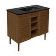thumbnail image 3 of Bron 36" Freestanding Bathroom Vanity in Brown Oak with Black 3-Hole Widespread Sink Top, 3 of 7