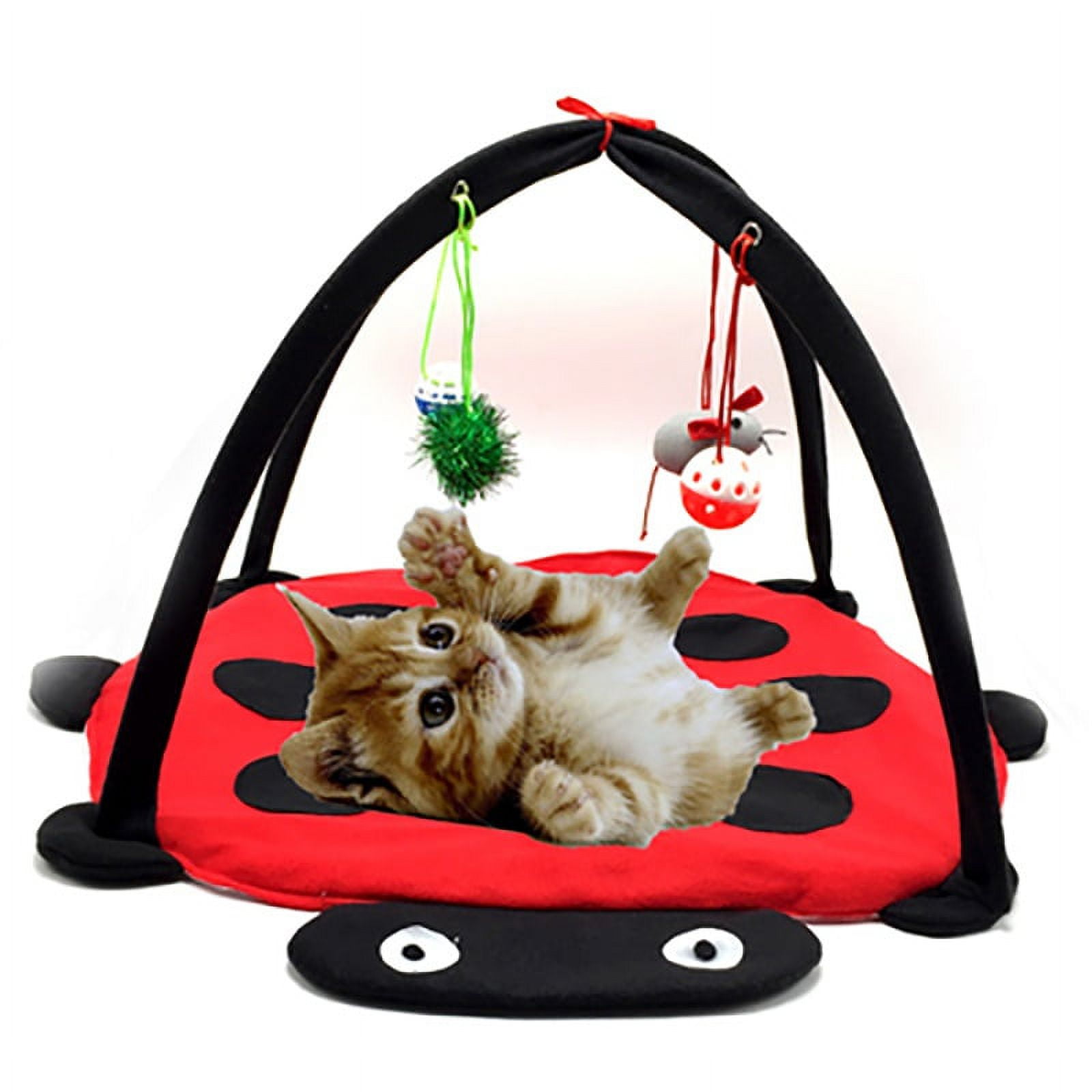 MyfatBOSS Cat Play Mat, Cat Activity Center with Hang Cat Toys Balls Mice,  Foldable Cat Interactive Mat