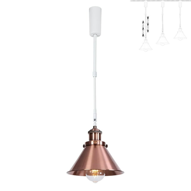 FSLiving Adjustable Height Track Pendnat Light J-Type Retractable Lift Track Spotlight with Telescoping Rod Adjustable Gimbaled Lamp-Post Juno Track Industrial Cone Lamp, Rose Gold - 1 Light