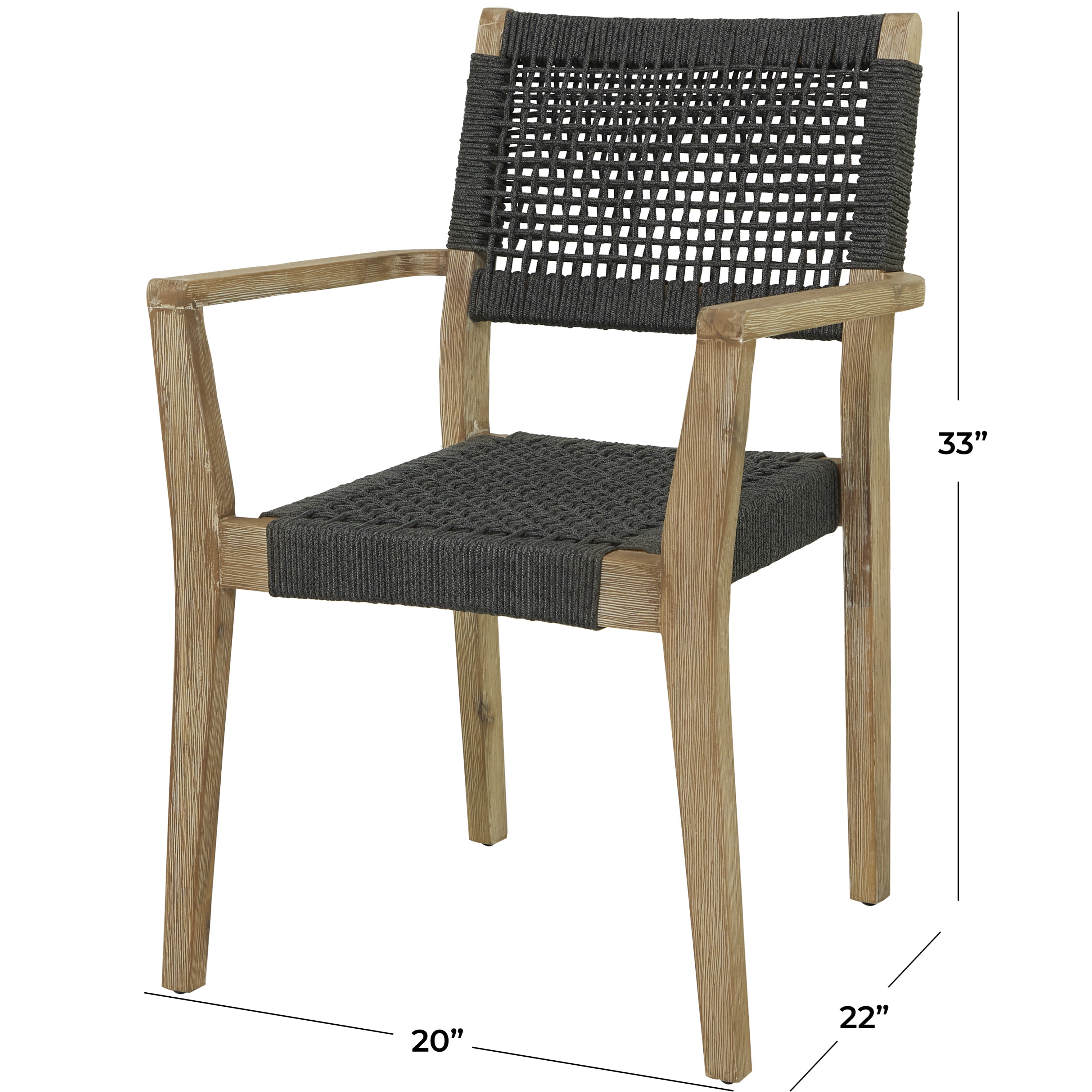 DecMode Outdoor Dining Chair with Woven Seat and Back - Wood - Set of 2 - Dark Gray