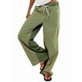 thumbnail image 3 of Low Rise Striped Pants for Women Pull on Drawstring Boho Wide Leg Pants Green M, 3 of 9