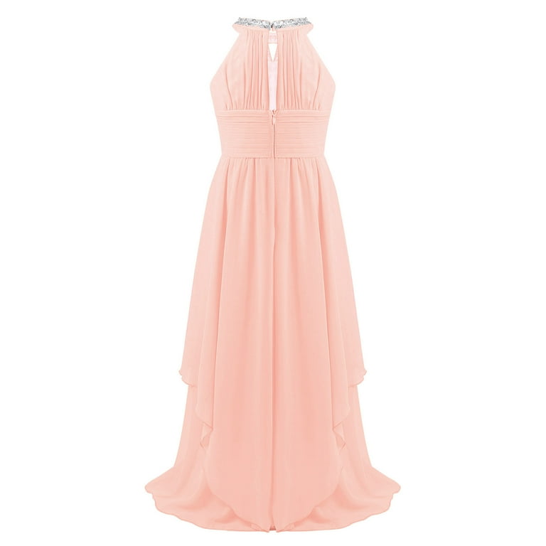 inhzoy Kids Girls Chiffon Flower Girls Dress Sequins Halter Neck Bridesmaid Wedding  Evening Party Gowns Maxi Formal Dress Light Pink 14 - Walmart.com