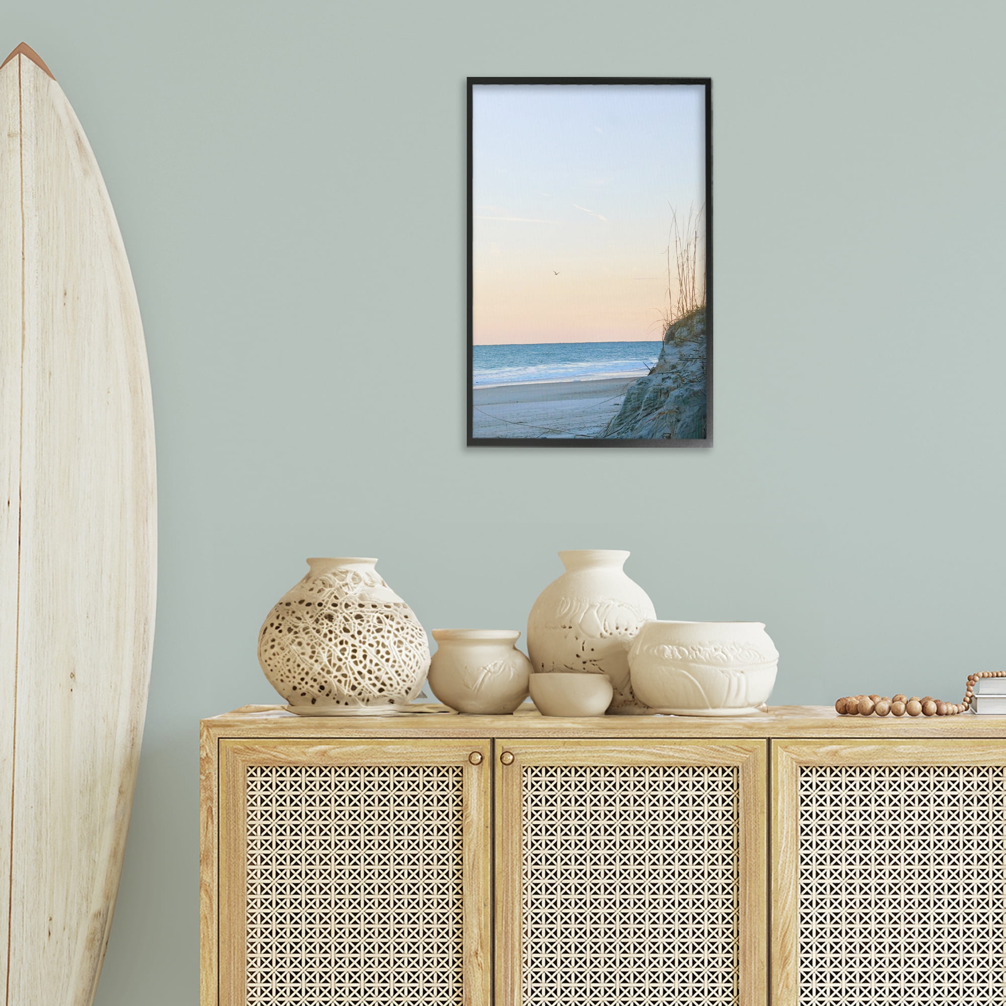 Stupell Industries Serene Beach Sunset Landscape Photography Black Framed Art Print Wall Art, 16 x 24