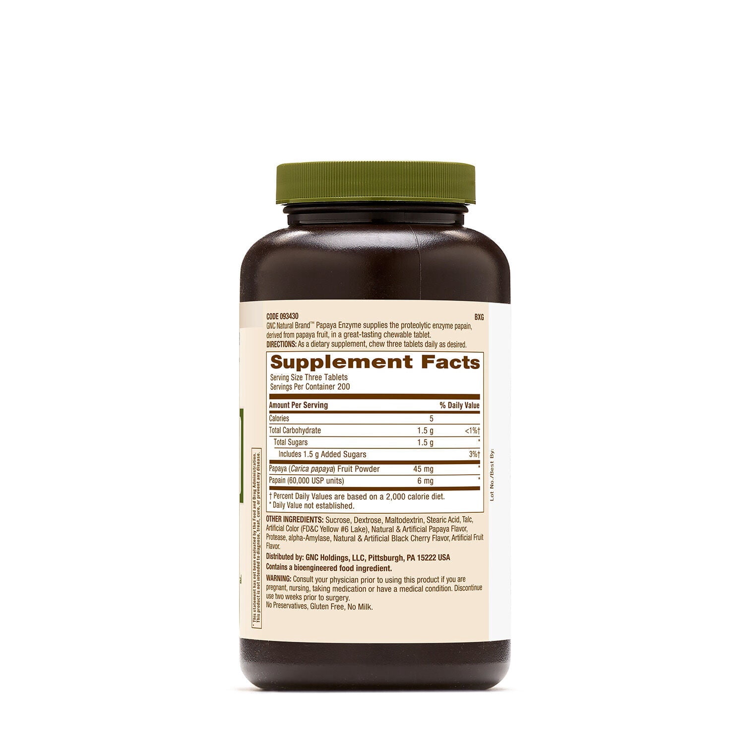 GNC Natural Brand Papaya Enzyme, 600 Tablets, Supports Healthy Digestive Function