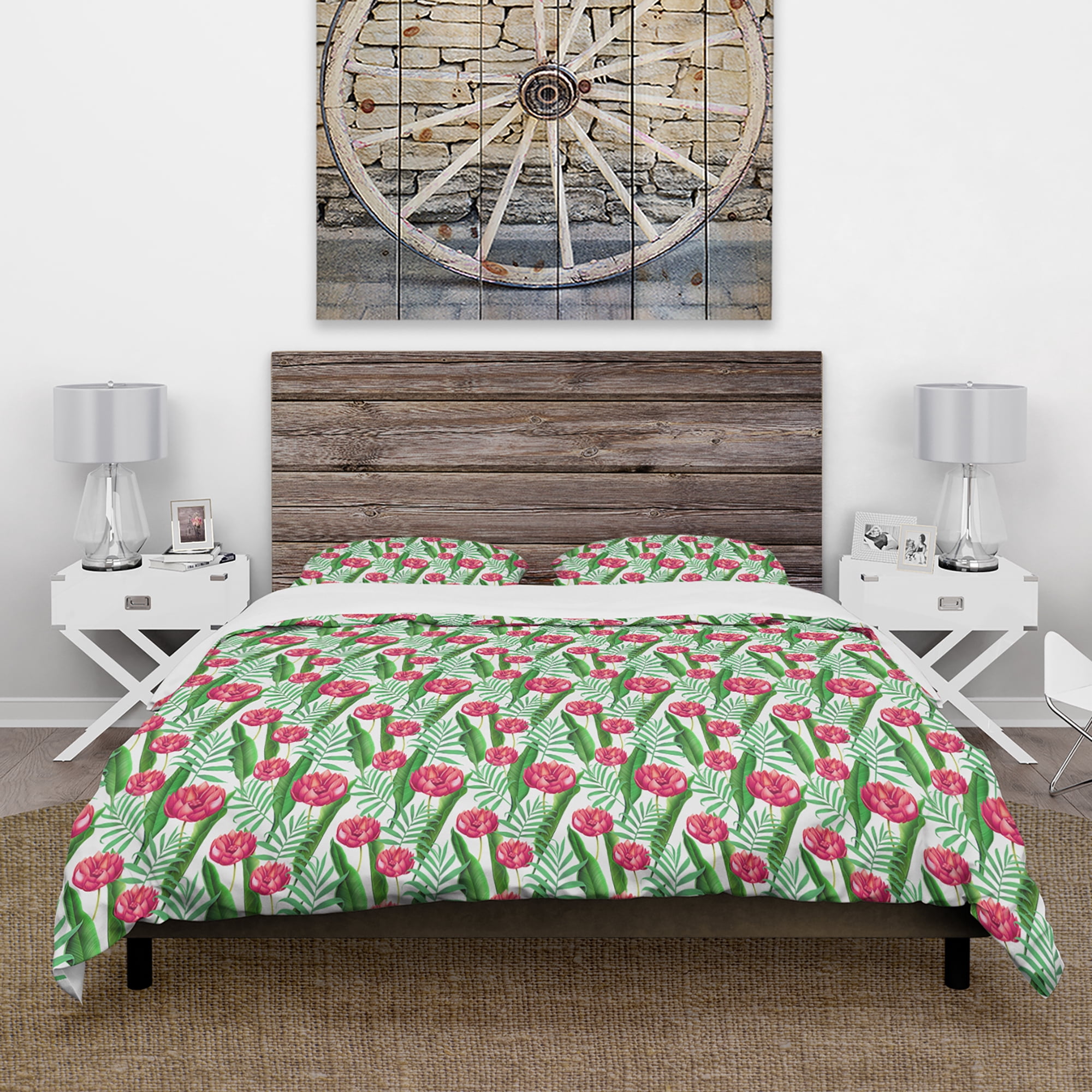 Designart 'Red Tropical Flowers' Floral Duvet Cover Set