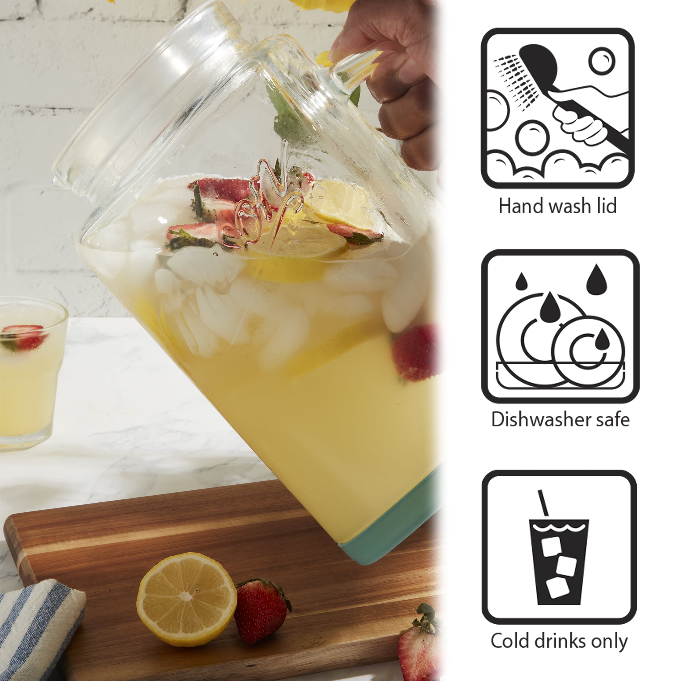 Mason Craft & More Glass 1 Gallon Pitcher with Removable Plastic Lid and Silicone Base, Sage, Useful for Serving Chilled Drinks