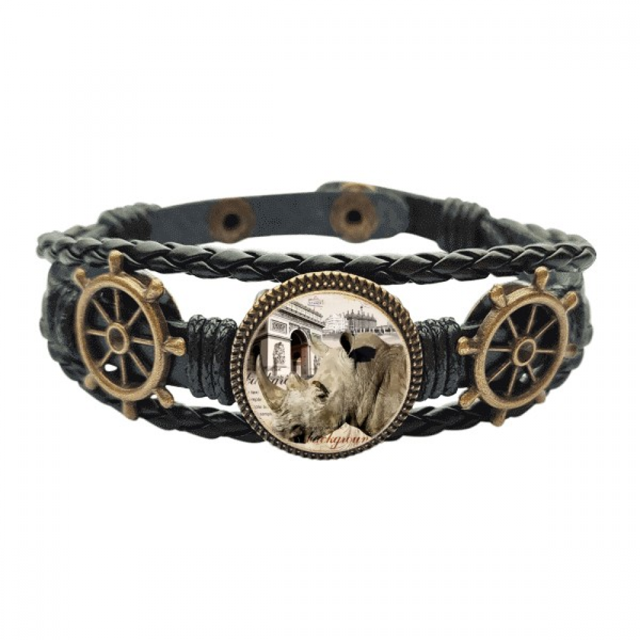 Pulsera marina tejida en cuero estilo europeo francés Edificio de Paris