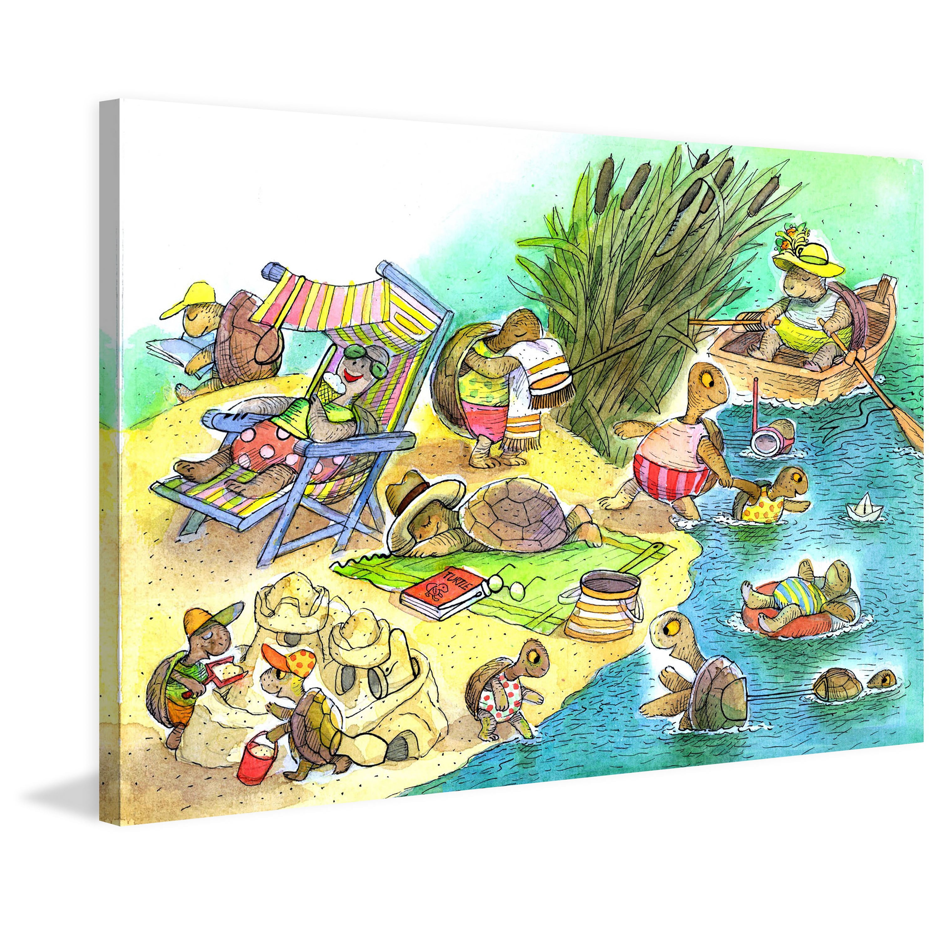 "Turtle Beach Party" Painting Print on Wrapped Canvas
