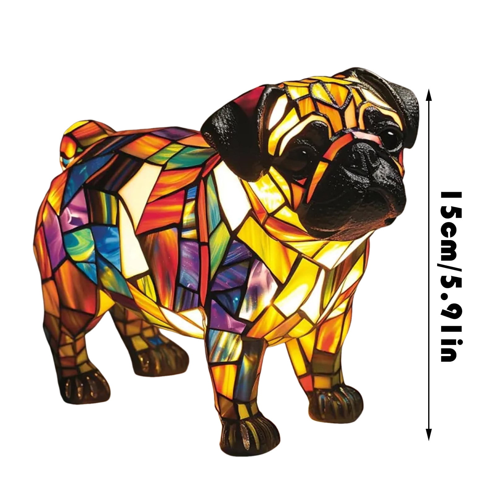 Dog Series Pug Lamp Stained Glass LED Night Light with Soft Warm Glow