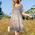 thumbnail image 4 of Vestido de manga corta con nubes en tonos morado, gris y rosa. Vestido largo de verano para mujer., 4 of 7