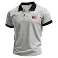 thumbnail image 2 of Men's Patriotic Vintage Polo Shirt for US 250th Anniversary with Contrast Collar and Sleeve Cuffs Featuring American Flag Embroidery Short Sleeve Design&nbsp; Light Gray S, 2 of 4