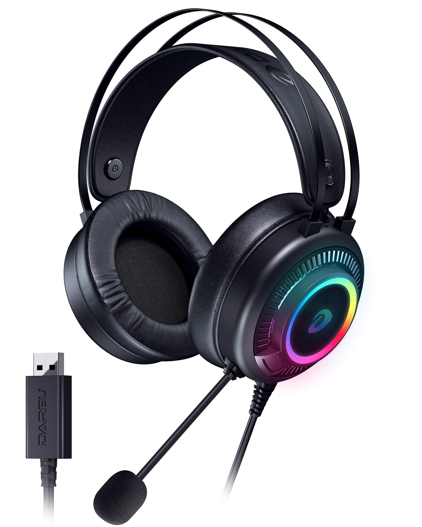 USB Gaming Headset with Microphone, RGB Light Gaming Headset with 7.1