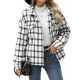 thumbnail image 4 of JUUNthy Women's Plaid Shacket, Long Sleeve Lapel Collar Button Down Fall Winter Fashion Jacket Outerwear Blue S, 4 of 15