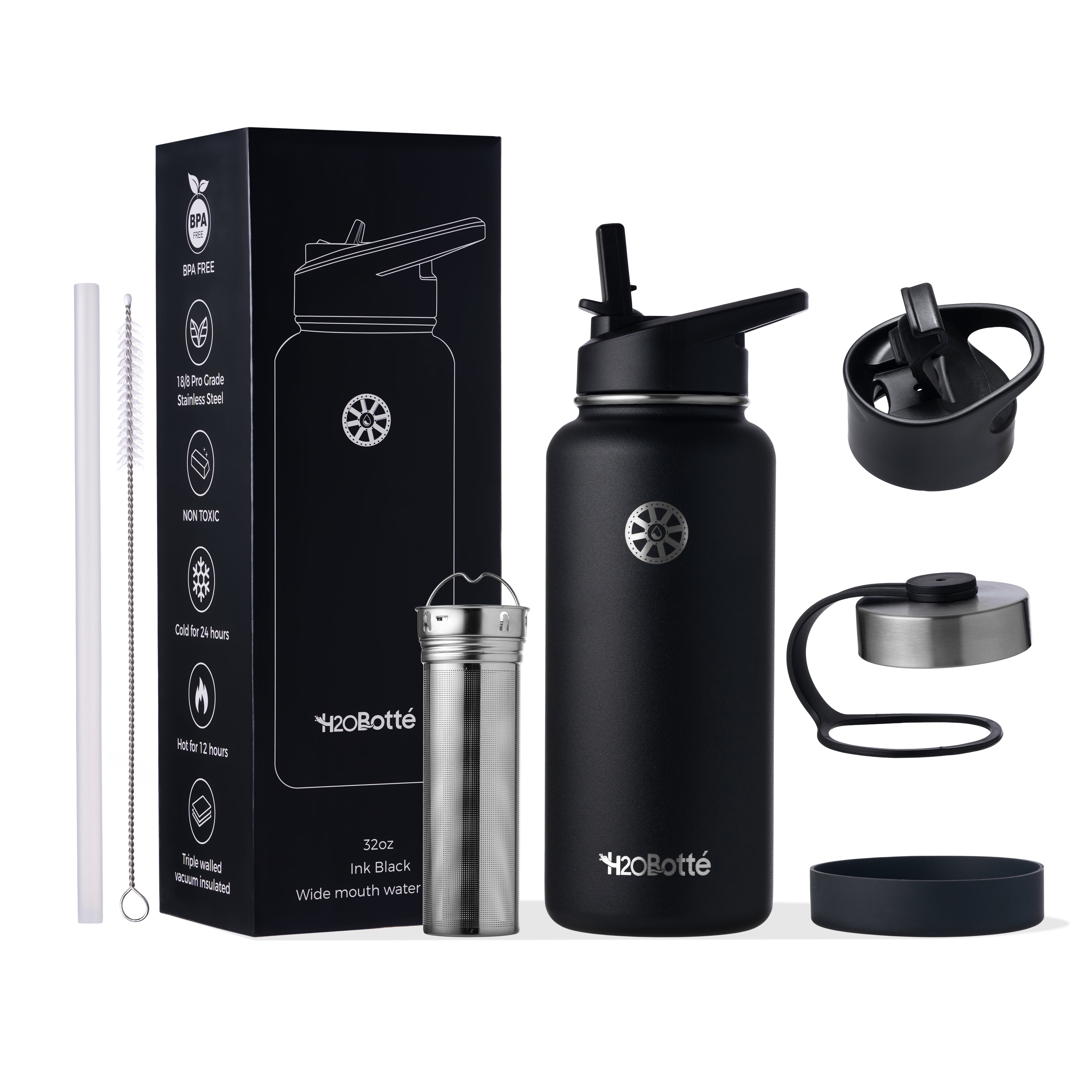 Wave 24oz Water Bottle - Black Shadow