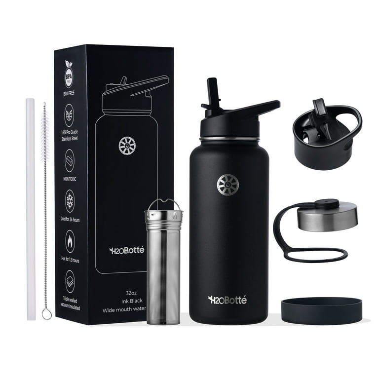 H2OBotté Stainless Steel Vacuum Insulated Water Bottle – 24 Hour Cold 12  Hours Hot(32 oz, Ink Black)