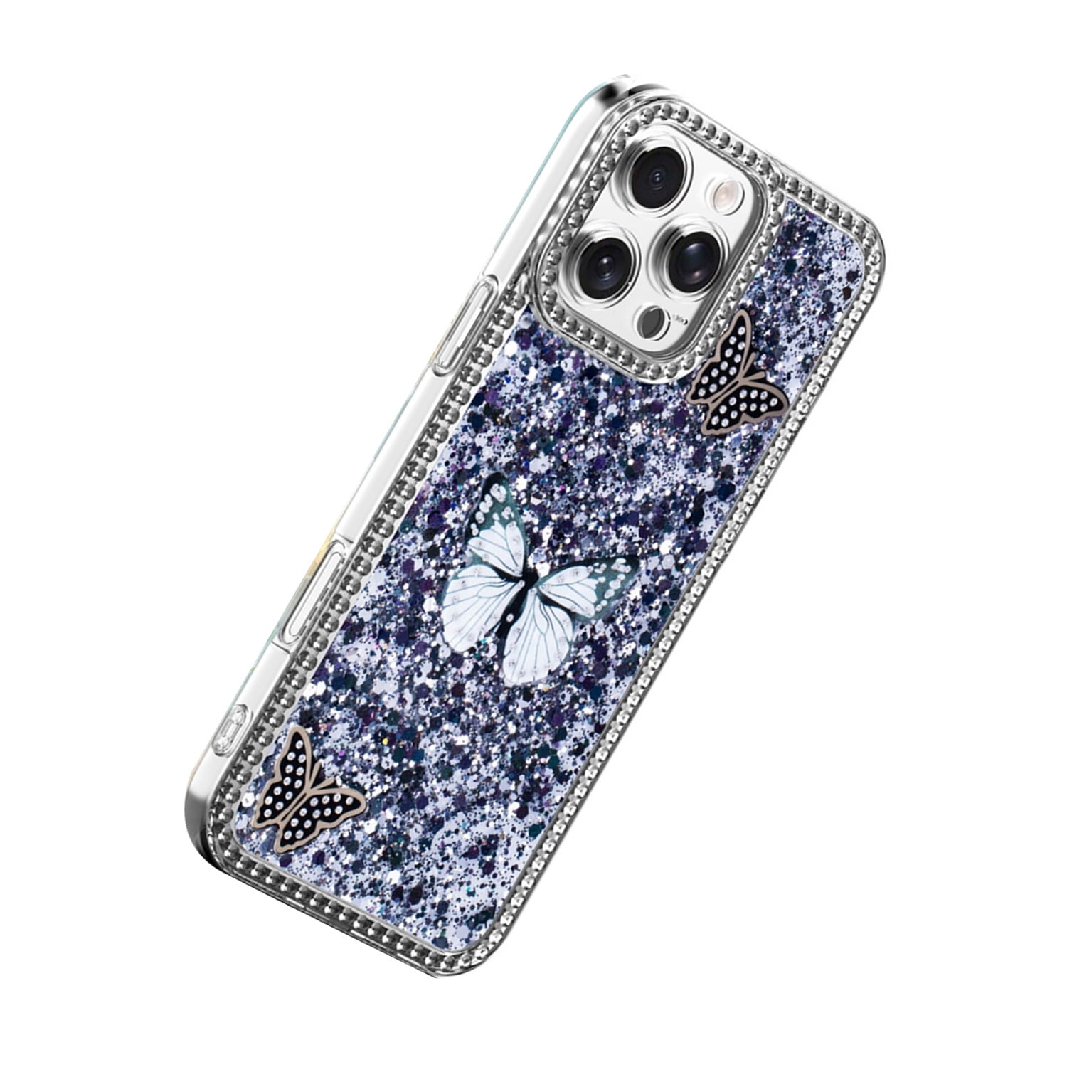 Shiny Butterfly Protective Case for iPhone 17 Pro - Black