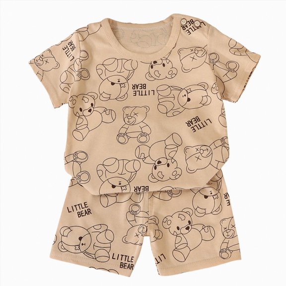 Boys Comfortable Short Sleeved Twopiece Set With Cute Cartoon Pattern 6 12 18 Months 1T 2T 3T 4T Gibobby,2-3 Years,Khaki