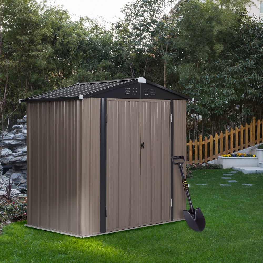 Ainfox 4 x 6 ft Steel Storage Shed Double Doors with Lock, Outdoor 