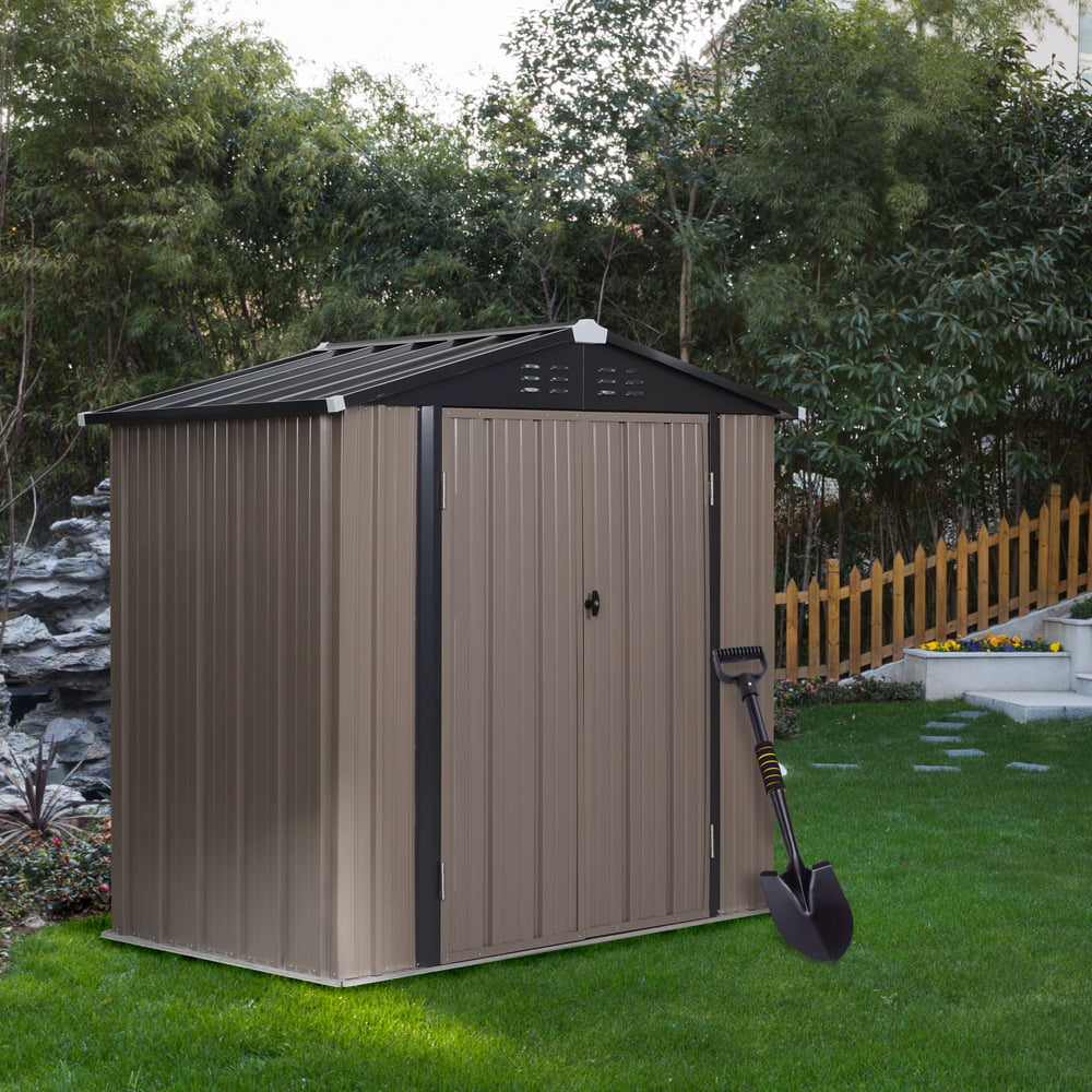Ainfox 4 x 6 ft Steel Storage Shed Double Doors with Lock, Outdoor ...