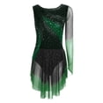 thumbnail image 2 of iiniim Women Gradient Color Lyrical Dance Figure Skating Dress Single Sleeve Irregular Skirt Leotard Dark Green M, 2 of 7