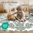 thumbnail image 4 of ODIKA 8'x10' Washable Area Rug Grey Vintage Cottagecore Symmetrical Motif Delicate Ivory Woodland for King Size Bedroom Under Bed, Master Suite, Non-Shedding, Easy Care, 4 of 7