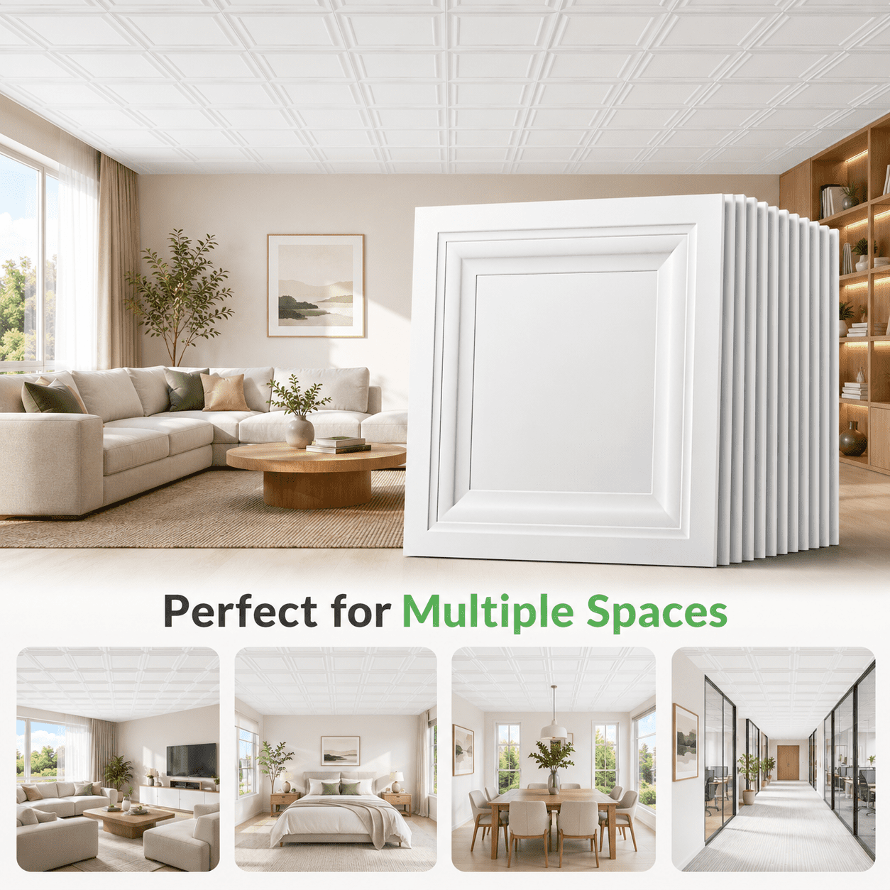 Yeslife 12-Pack White PVC Drop Ceiling Tiles 2x2 ft, Waterproof Washable Reusable Ceiling Panels for Basement, Home & Office, Covers 48 sq ft