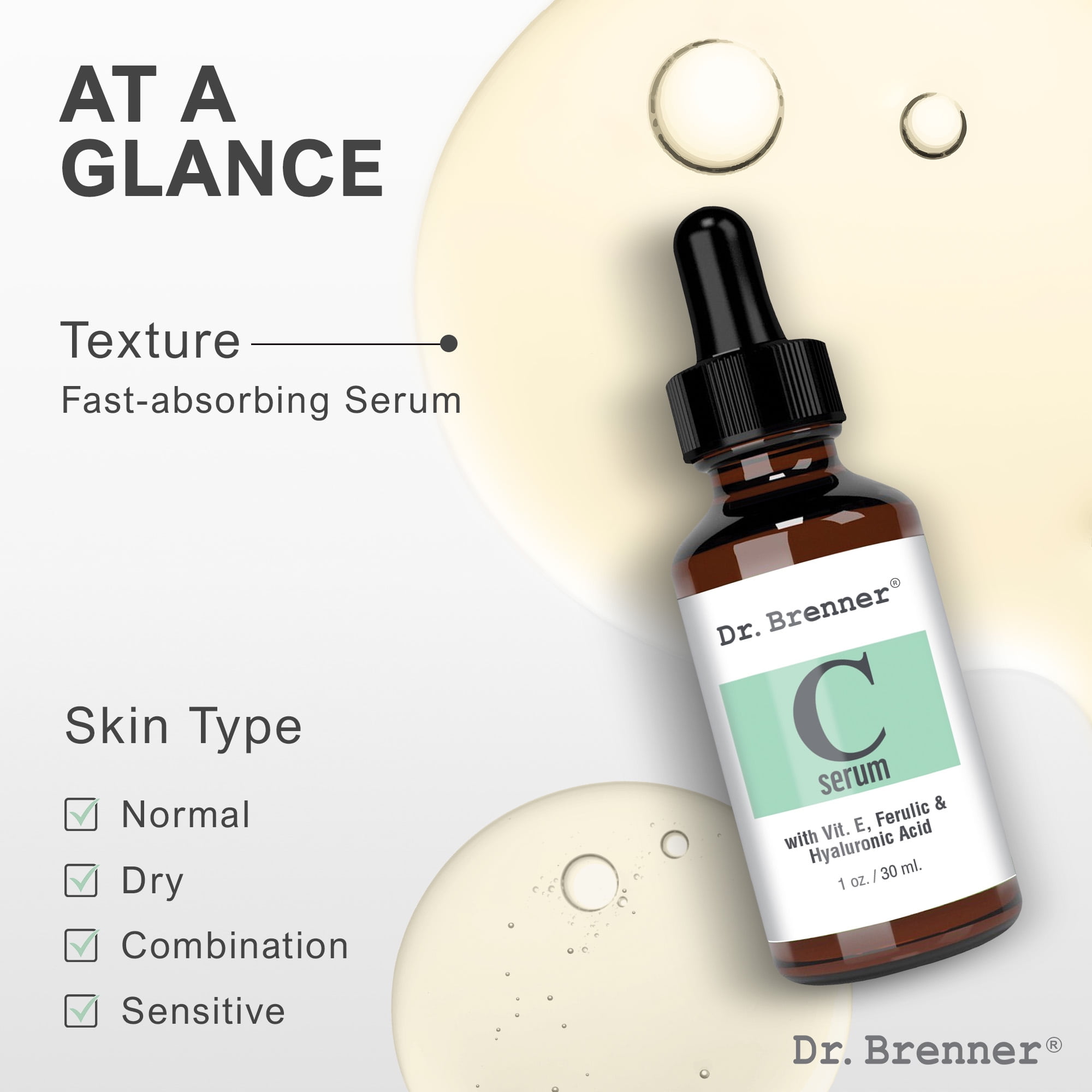 Dr. Brenner Vitamin C Serum with Ferulic Acid, Vitamin E and Hyaluronic Acid 1oz.
