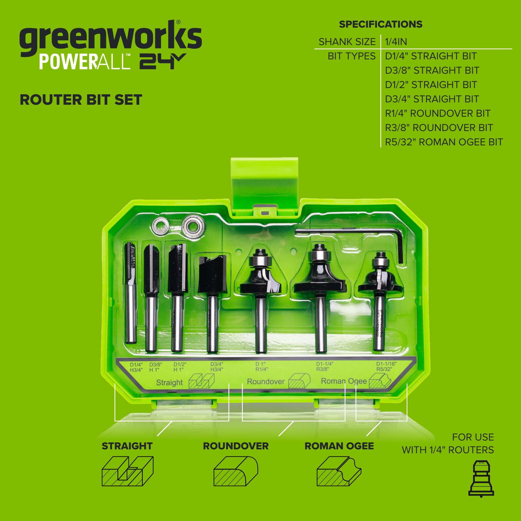 Greenworks 7 Piece Router Bits PA55105A1