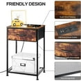 thumbnail image 5 of 2 Tier Rustic Side Table End Table Bedroom Nightstand w/Storage Drawer&AC Plug, 5 of 7