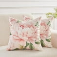 thumbnail image 2 of Pink Floral Throw Pillow Covers 16x16 Set of 2, Decorative Peony Flower Cushion Cases, Soft Plush Pillow Covers for Farmhouse Sofa Couch Bed Home Decor, 2 of 18