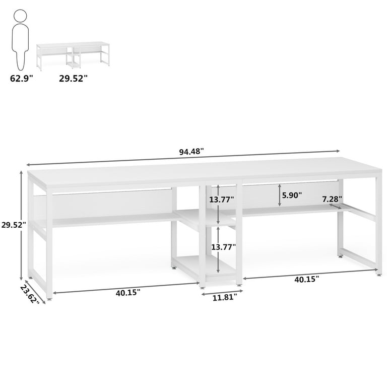 TribeSigns Two Person Desk with Bookshelf, 78.7 Computer Office Double Desk for Two Person,Writing Desk Workstation for Home Office,White TribeSigns Two Person Desk with Bookshelf, 78.7 Computer Office Double Desk for Two Person,Writing Desk Workstation for Home Office,White