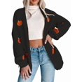 thumbnail image 1 of Suéter con Bordado de Calabaza para Mujer, Cuello en V, Holgado, Informal, de Punto, , para las Fiestas. Negro XL, 1 of 8