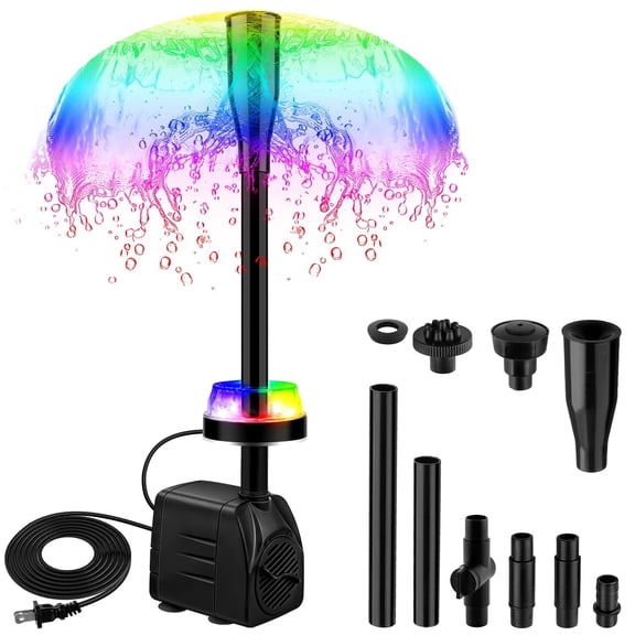 VNEKVA 15W 200GPHSubmersible Water Pump with LED Lights, Adjustable Quiet Fountain Pump for Aquarium Pond Garden