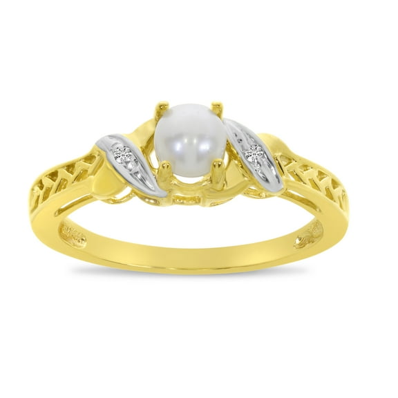 10k Yellow Gold Freshwater Cultured Pearl And Diamond Ring