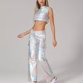 thumbnail image 2 of Women's Metallic Outfits 2 Piece Shiny Sets Shinny Sleeveless High Neck Crop Top High Waist Sweatpants Holographic Jogger Hip Hop 2PCS Clubwear Matching Sets for Party, 2 of 5