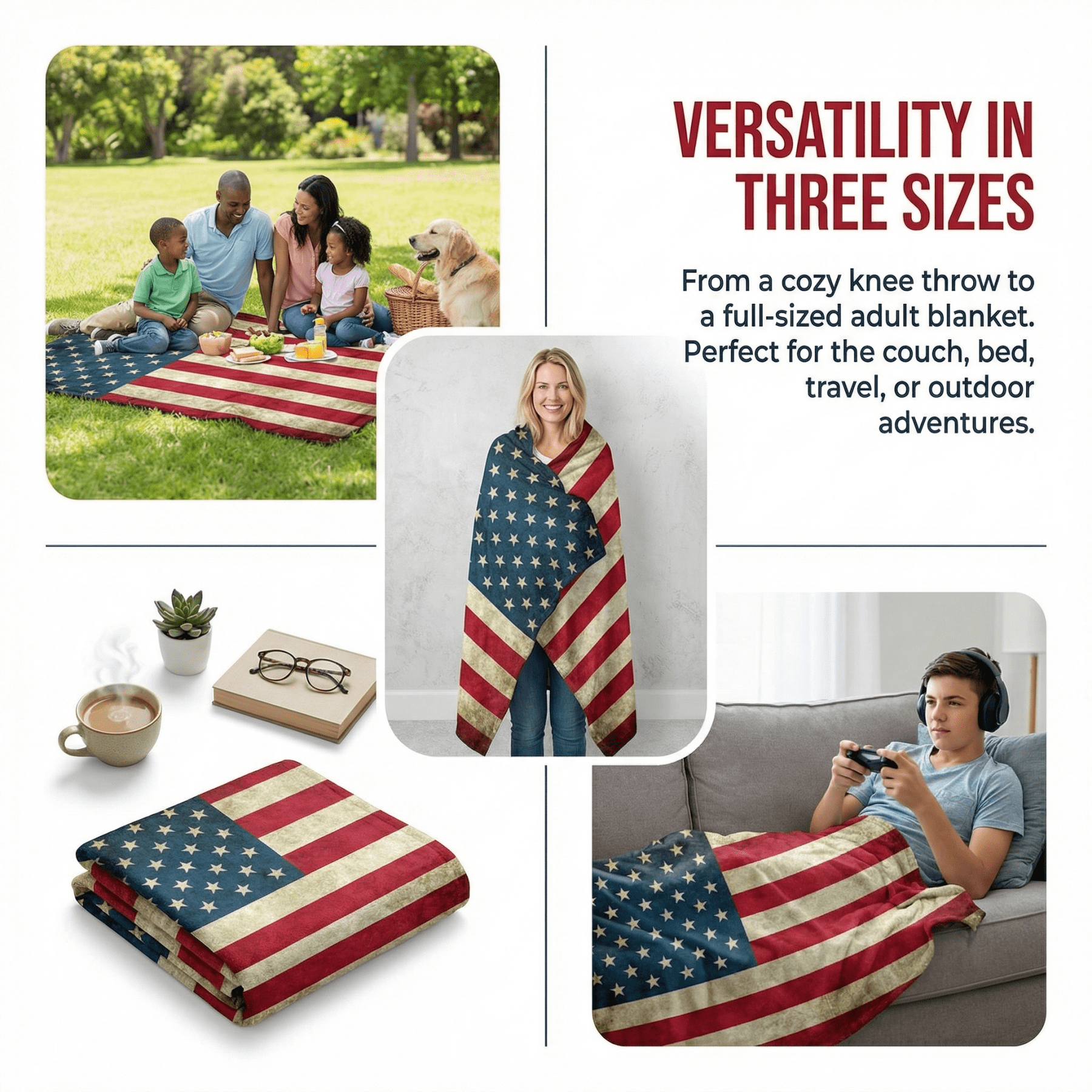 Goodbath American Flag Blanket,USA Flag Throw Blanket for Couch Sofa Bed Christmas Holiday Gift for Adults Women Men, 80 x 60 inches