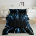 thumbnail image 3 of Black Light Blue Bed in a Bag King Size Comforter Set 7 Pieces,3D Black Hole Illusion Geometric Bedding Sets,Neon Lights Abstract Art Sheet Set with Comforter,Geometry Stripes Line Bed Set, 3 of 6