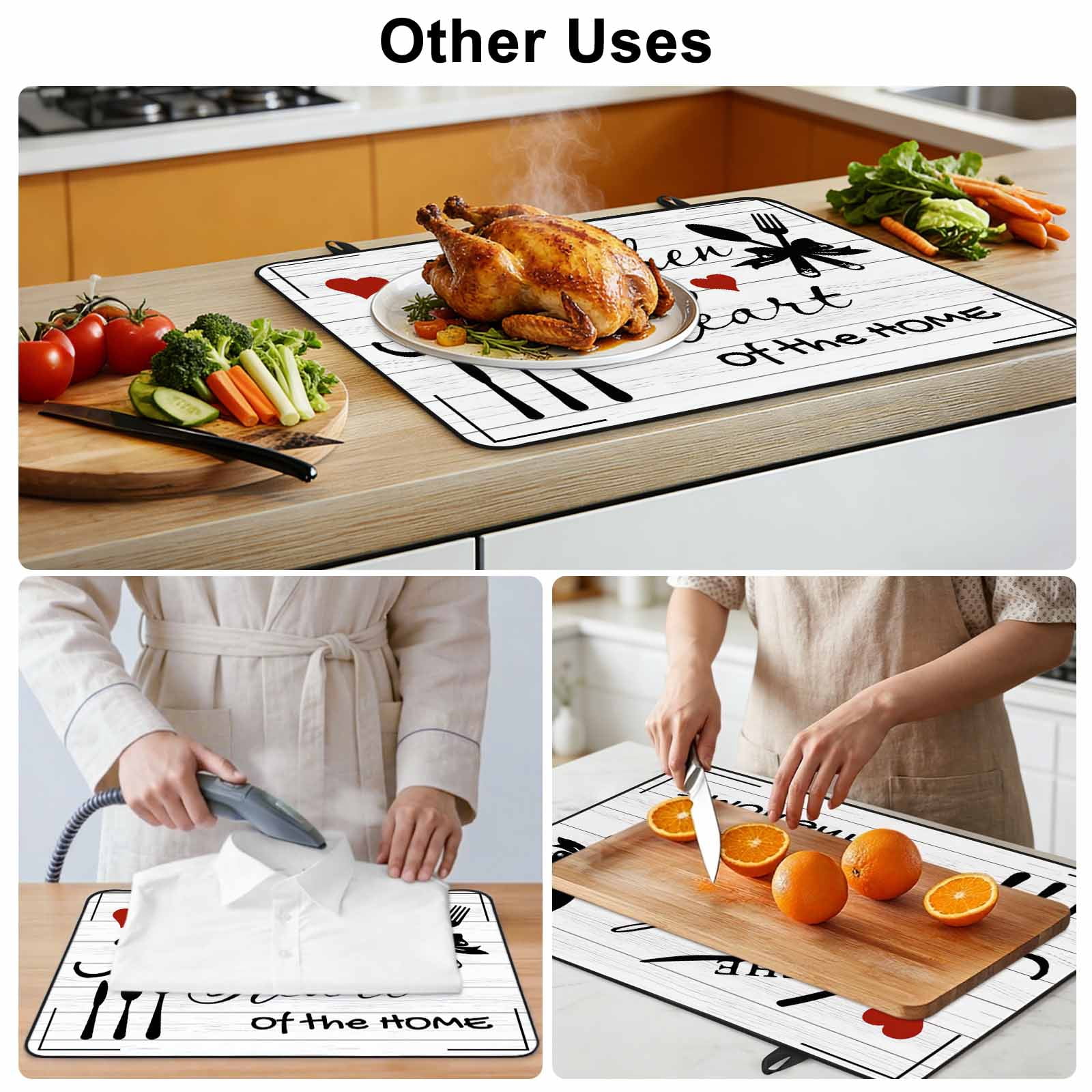Kitchen Tableware Stove Top Cover for Electric Stove, Heat-proof & Non Slip Glass Top Stove Cover Protector, Red Love Heart Black Words Vintage Kitchen Flat Cooktop Rubber Mat 24x21 Inches