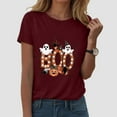 thumbnail image 2 of Kogui Women Ghost T Shirt Halloween Shirt Spooky Shirts Women Cute Halloween Ghost Tshirt Spooky Season Short Sleeve Tops (Wine,M), 2 of 5