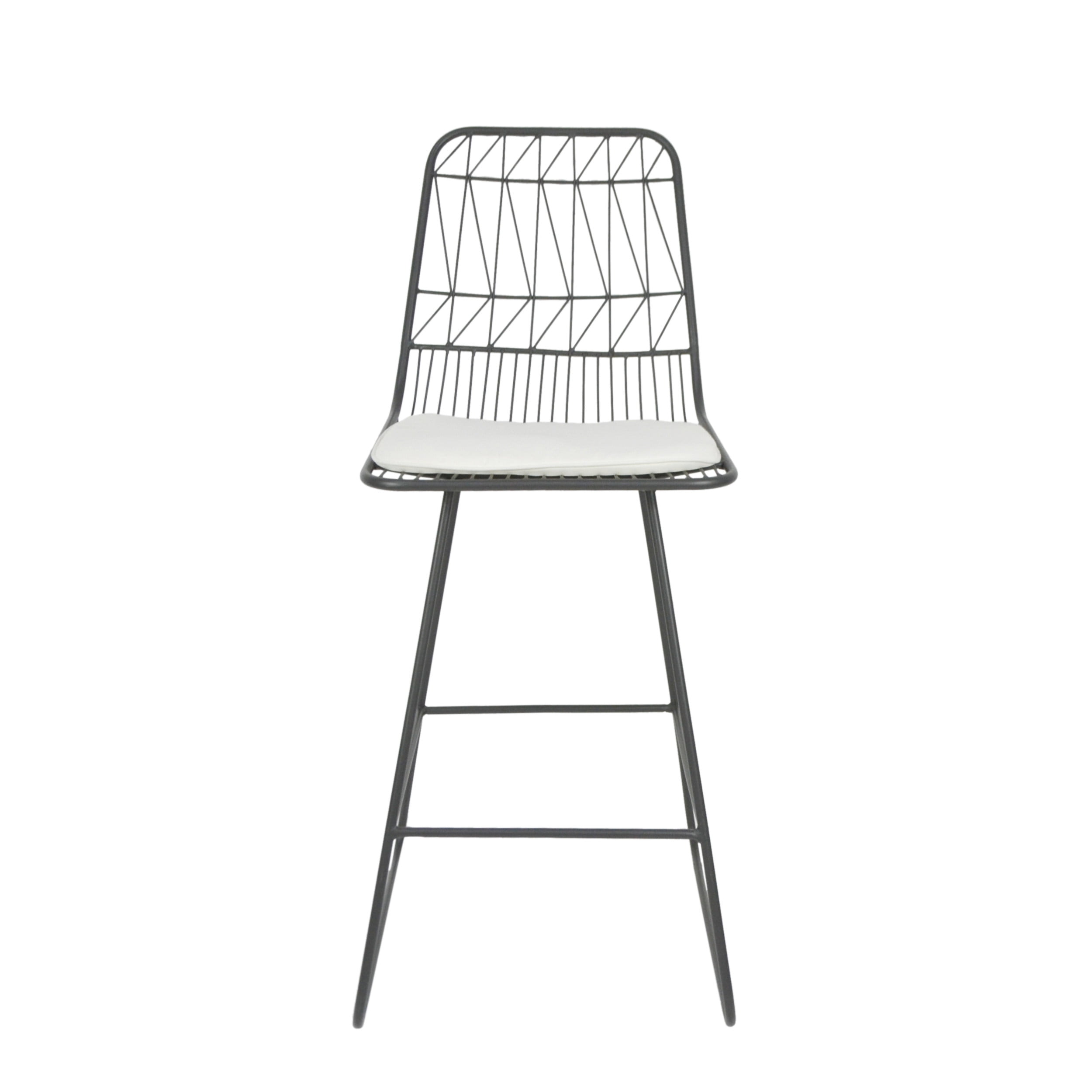 Modern Counter Stools Set of 2 Geometric Wire Bar Stools with Water Resistant Cushions for Indoor Outdoor Patio Kitchen in Grey Ivory