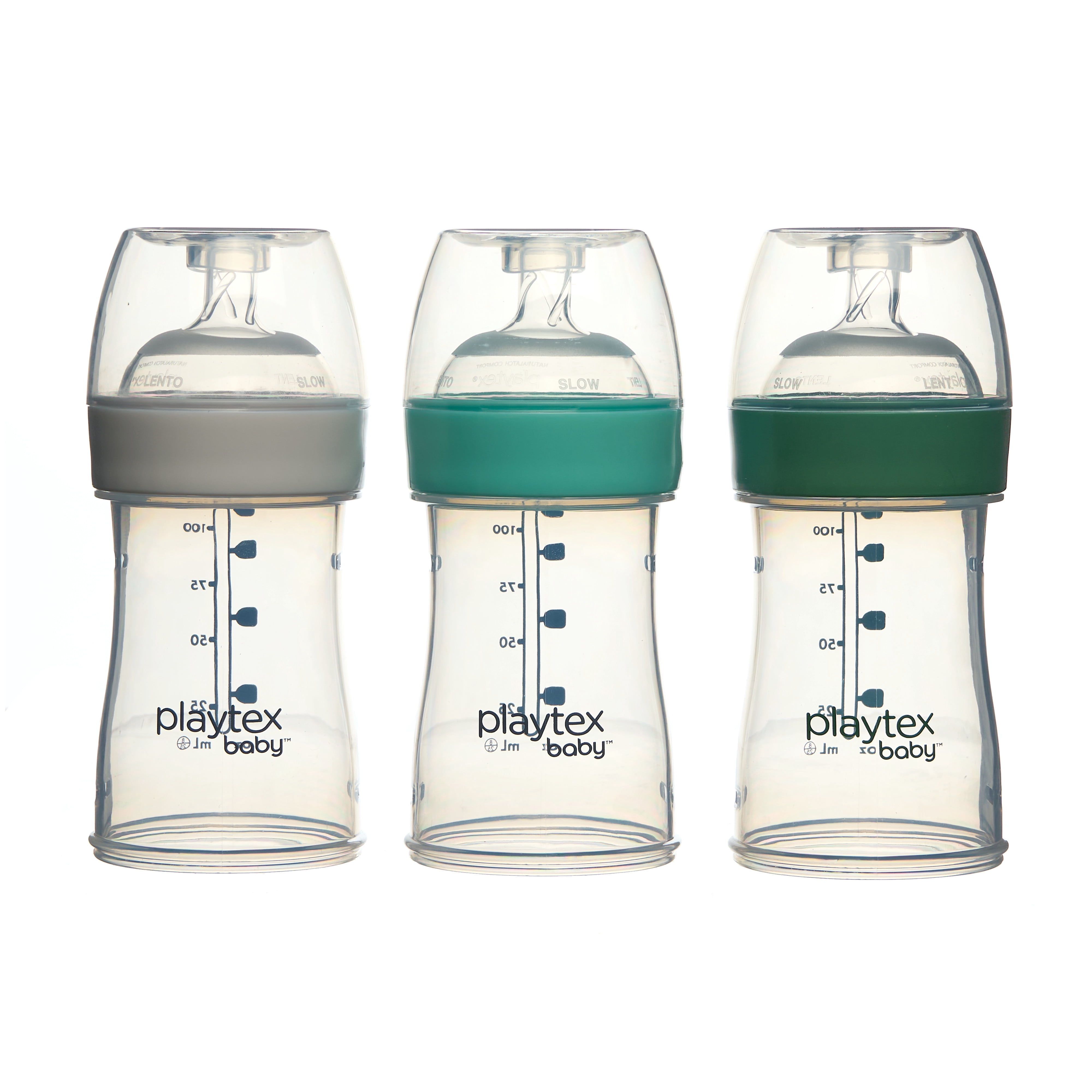 Playtex Baby Nurser Clear Anti-Colic Baby Bottle with 15 Drop-ins Liners, 4 oz, 3 pack