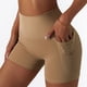 thumbnail image 3 of Mujeres Pantalones cortos de yoga talle alto deportes Medias secado rápido entrenamiento Leggings con bolsillos para Correr fitness marrón L, 3 of 6