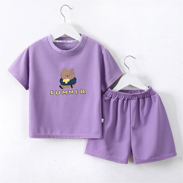 LSLJS Enfants Manches Courtes Ensemble Été Coréen Shorts T-Shirt Été pour Enfants Manches Courtes Col Rond Top/Shirt Ensemble Vêtements d'Été Vêtements pour Enfants à la Mode 2024