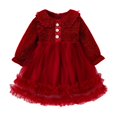 thumbnail image 1 of HBFAGFB Robe Fille Tout-Petit Col à Revers Boutonnée Manches Longues Sequins Volants Robes de Soirée Rouge Taille 8, 1 of 4