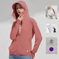 thumbnail image 2 of Holzkary Womens Upf 50+ Sun Protection Hoodie Jacket Lightweight Long Sleeved Sun Shirt Suitable for Carrying Bags Hiking Lightweight Quick Dry Active Uv Shirts with Zipper Pockets Orange L, 2 of 6