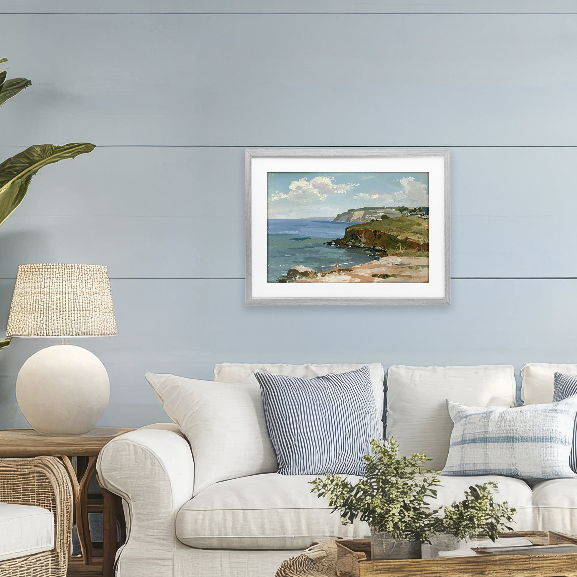 Stupell Industries Along The Shore Scenery Gray Framed Print Under Glass, design by Alonza Saunders