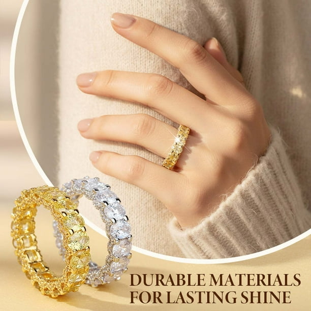 Anillo de Moda para Mujeres | Gemas brillantes de corte grande | Chapado de acero blanco pulido | Núcleo de latón | Talla 6-10 | Fiesta, Regalo, Joyería Llamativa | Brillo duradero