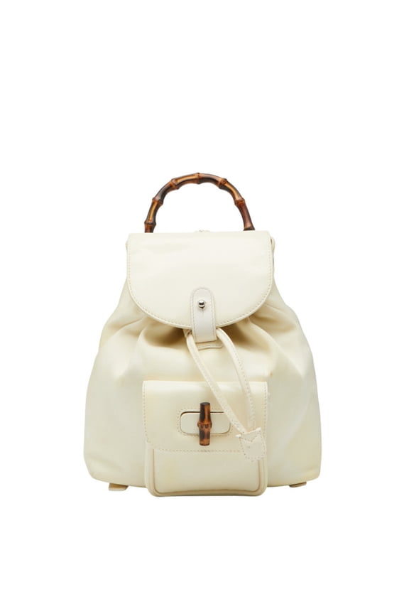 Pre-Owned Gucci Bamboo Backpack 003 1705 0030 White Nylon Leather Women's GUCCI (Fair)